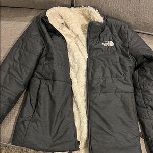 The North Face Women’s Black Puffer Jacket with Cream Sherpa Lining